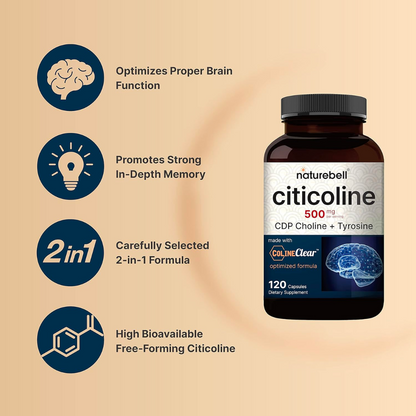 NatureBell Citicoline CDP Choline 500mg | 120 Cápsulas